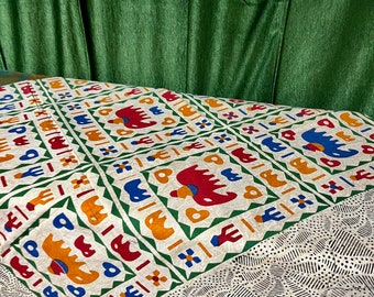 Cotton Picnic Blanket, Indian Boho, Colorful Tribal Print Bedspread, Printed Throw, Handloom Cotton, Bed Cover