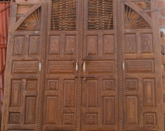 MASSIVE Estate Gates, Carved Teak Gates Door, Vintage Exterior Veranda Door, Iron Jali, Haveli Gates, Rustic Farmhouse Doors 110x116