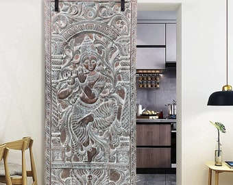 Rustic KRISHNA Carved Barndoor, Indian Door, Artistic Sculpture, Vintage Reclaimed Woods Barn Door, Yoga Decor Unique Eclectic BLACK FRIDAY