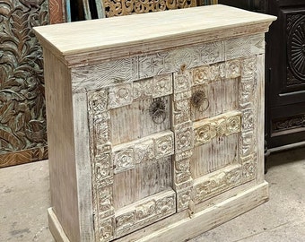Antique White Cabinet Vanity Tv Stand Rustic Home Decor Vintage Storage Chest Handmade, Nightstand Table, Credenza, Buffet, 38x36
