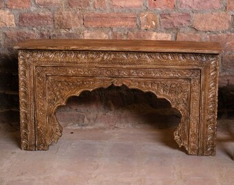 Rustic Console Table, Vintage Rajwada Carved Brown Hues Mantle, Hall Table, Sofa Table, Media Console Table Stunning Statement Decor