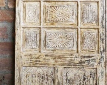 Rustic Barn Door, Indian Carved Limewash Barndoor Panels, Vintage Barn Doors, Sliding Doors, Mindful Home Decor 80x36