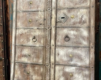 Antique Door, Indian Door, Farmhouse Barn Door, Vintage Whitewash Door, Unique Sliding Door, Rustic Country Decor