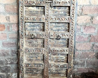 Anitque Door, Handmade Carved Wooden Door, Vintage Exterior Door, Haveli Teak Door, Custom Doors, Rustic Vintage Farmhouse Barn Doors 84x41