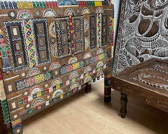 Colorful Banjara Chest, Accent Table, Vintage Rustic Indian Damchia, Tribal Cabinet Damchiya Sideboard, Accent Furniture