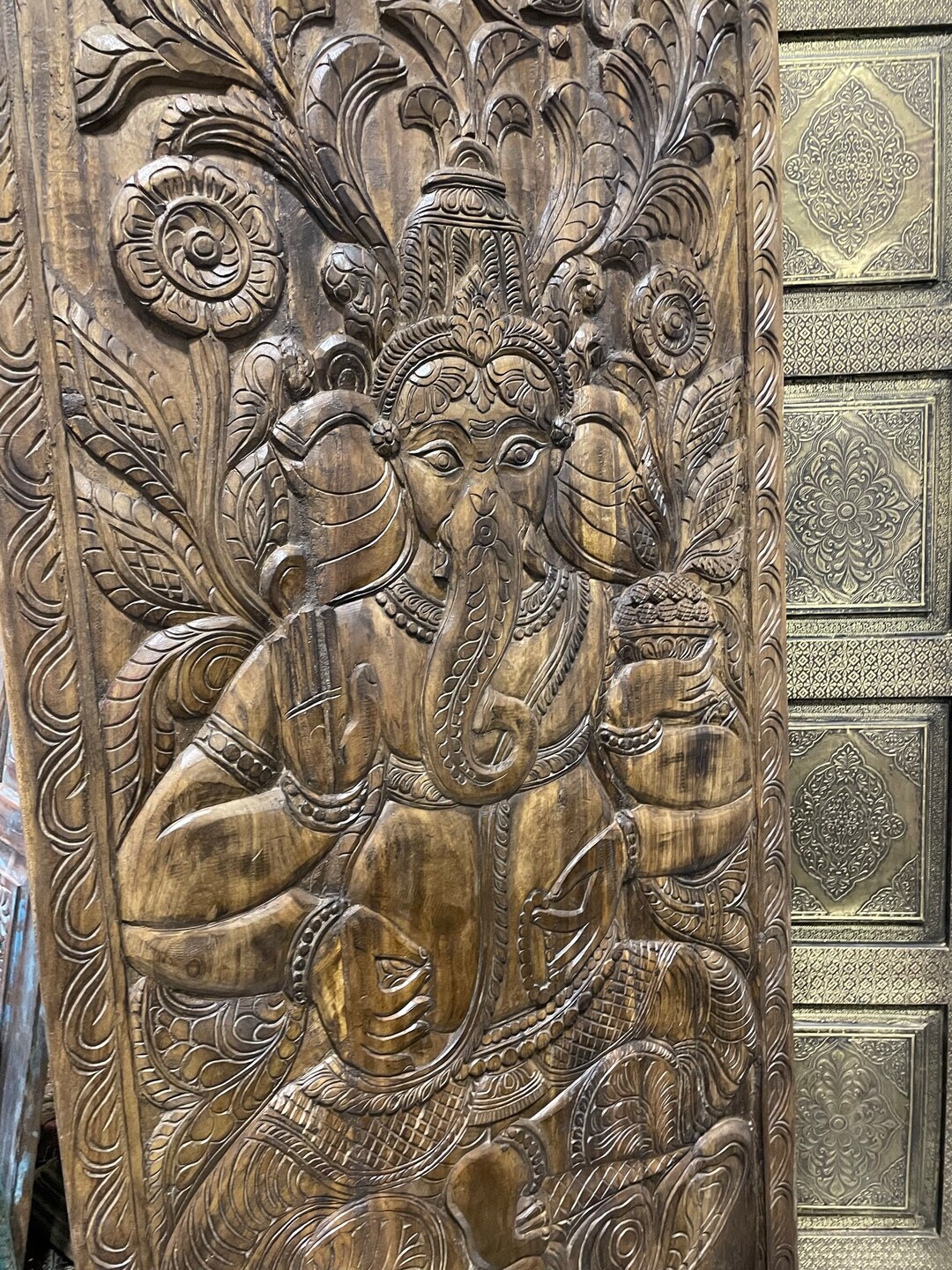Vintage Ganesha Wall Sculpture Handcarved Door Panel Etsy