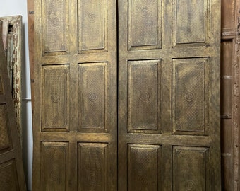 Indian Brass Barn Door Panels, Interior Doors, Artisan Carved Interior doors, Brass Cladded Sliding Doors, Moorish Design 8'X3'