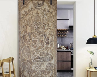 Hand carved Indian Wall Decor Artistic Door Vintage Ganesha Door Custom Sliding Door Barndoor Marblewash Doors with a Soul Home Design 83x36