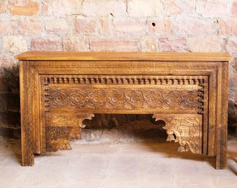 Rustic Console Table, Rajwada Carved Mantle, Farmhouse Hall Table, Sofa Table, Spanish Style Media Console Table, Unique Eclectic
