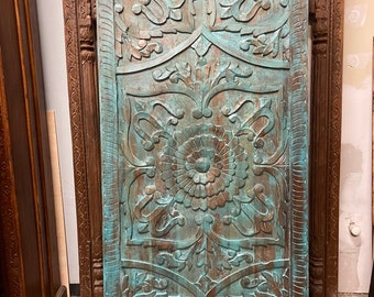 Thousand Petalled Lotus, Vintage Carved Barn Door, Rustic Bedroom Door, Sliding Door, Wall Art, Rustic Farmhouse Interior Design 80