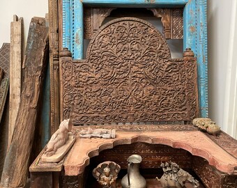 Antique Blue Haveli Door Mirror frame, WALL Mirror, Handcrafted Zig Zag Decorative Cuts Design, Beautiful FLOOR Mirror