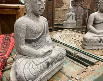 Gray Granite Buddha Statue, Garden Budha, Meditating Buddha, Handmade yoga Sanctuary Statue, Unique Eclectic