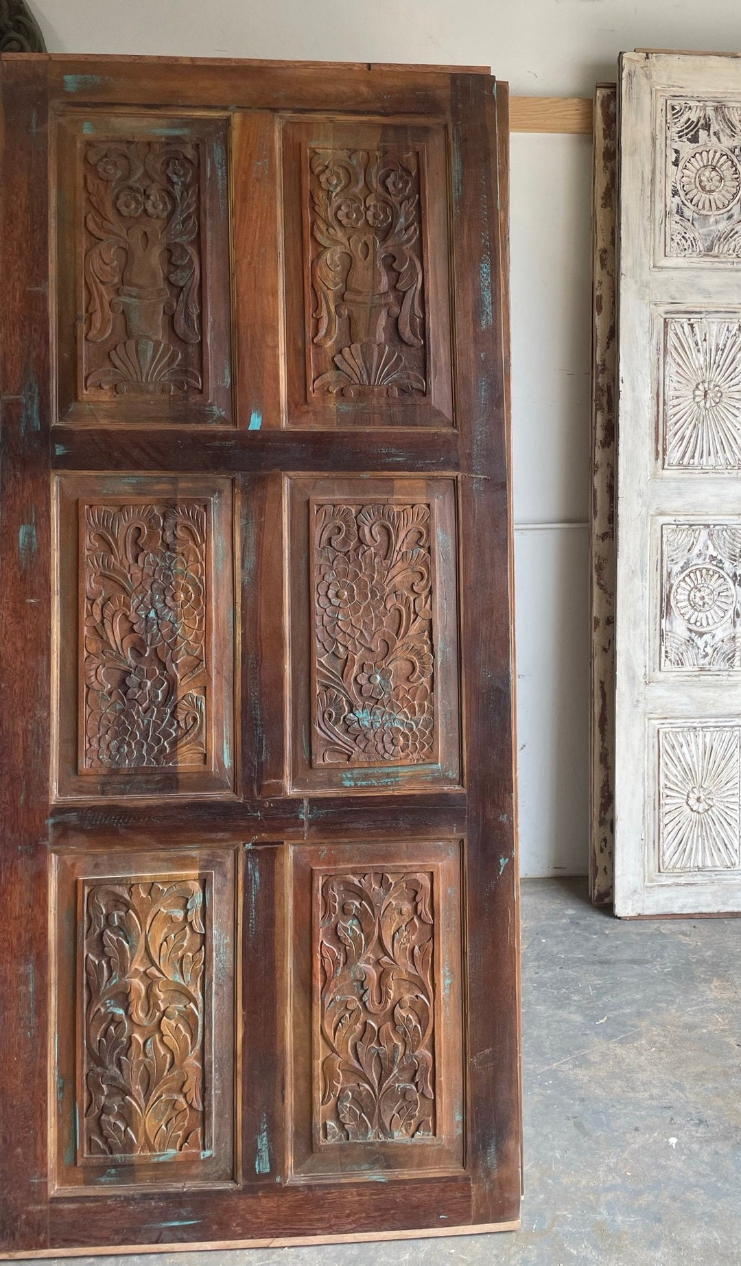 Vintage India Carved Wood Barn Door Floral Carved Doors Etsy