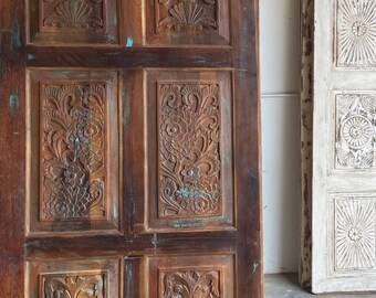 Vintage Wood Carved Barn Door, Floral Carved Doors, Sliding Door, Hanging Door, Rustic Farmhouse, Interior Design