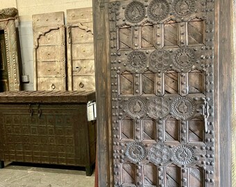 Vintage Temple door, Peacock Lotus Carving Bedroom Door Panel, Wall Art, Barn Doors, Indian Inspired Decor 80x36