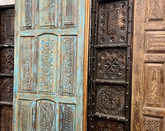 Hand-Carved Barn Door, Vintage Doors, Rustic Sliding Barndoor, Custom Wooden interior Doors, Front Door, Blue Barn Door, Bedroom Door, 96X36