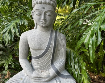 Gray Granite Buddha Statue, Dhyana Garden Budha, Meditating Buddha, Handmade Unique Resort Sanctuary Unique Eclectic