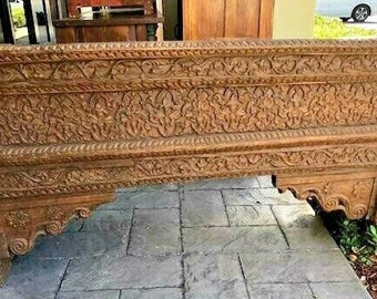 18c Antique Carved Teak Architectural Rustic Patio Welcome Gate, Door Arch Header,  Garden Statement Unique Piece