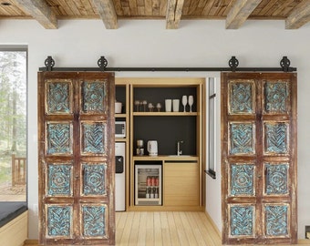 Custom Size Carved Door, Handcarved Barn door, Anglo Indian Door, Solid Wood Door, Paneled Door, Bohemian Eclectic Sliding Door, 84x36