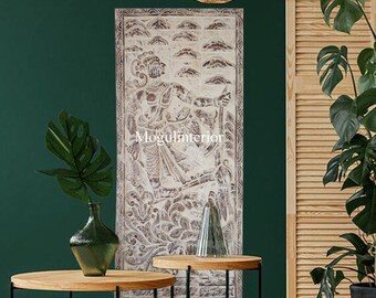Custom Vintage Marblewash Krishna Door, Hand-carved Wall Accent Decor, Barndoor, Indian Door, Resort, Meditation Room Sculpture 83