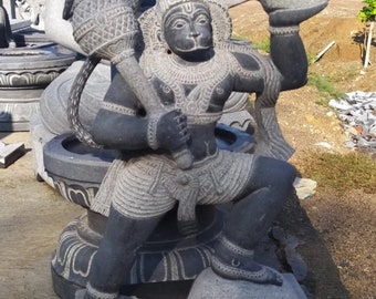 PRE ORDER-Natural Stone Hanuman Sanjeevani Garden Statue Handcarved Granite Stone Zen Outdoor Meditating Sculptures