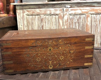 Unique antique rare chest, Wooden Hand-carved inlaid design Jewelry Box With Mirror, Storage Chest Unique Eclectic BLACK FRIDAY