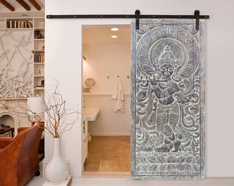 Accent Wall Decor, Interior Doors, Rustic Sliding Door, Krishna Barn Door, Carved Indian Barndoor, Yoga Door