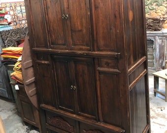 HUGE Rustic Armoire With Shelves,  boho living room Armoire, Artisan Crafted Cabinet with Drawers, Antique Farmhouse Storage Armoire