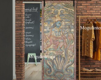 Custom Dancing Krishna Indian Door, Vintage Carved Sliding Barn Door, Custom Size, Solid Wood, Bold, Eclectic, Organic, Mindful Art