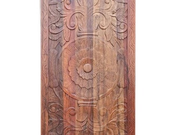 Vintage Wood Barn Door, Thousand Petaled Sahasra Lotus Carving Door Panel, Artistic Barn Doors, Rustic Wall Art Interior Design 80