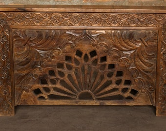 Transitional Style Intricately Carved Brown Console, Rustic Sofa Table, Unique Entry Hallway Table, BOHO Eclectic Luxury Decor Table