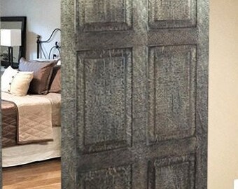 Sliding Indian Barn Door, Brass Cladded Reclaimed Wood, Bedroom Doors, Rustic Barndoor, Farmhouse Decor, Architectural Design Brass 80x36