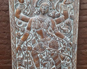 Maa Kali, Kalika Carving, Vintage Wood Wall Sculpture Hindu Goddess Kali, Wall Panel, Temple Art, Wall panel Barn Door