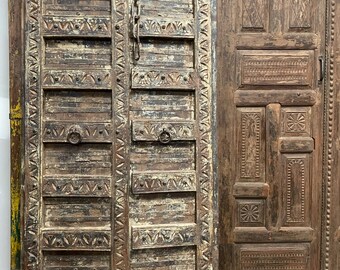 Antique Jaipur Door, Authentic Fortress Door, Exterior Barn Door, Carved Door, Garden Teak Double Door, Unique Old World 84x41