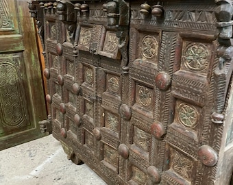 One of a Kind VINTAGE CHEST, Carved Trunk, Storage Chest, Rustic Design Hand Craved Farmouse Buffet, Repurposed Bar Chest, Indian Inspired