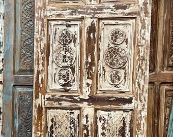 Hand Carved Barn Door, Custom Sliding door, Farmhouse doors, Whitewashed doors, Bedroom Door, Unique Eclectic Decor, 80x32