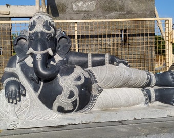 PRE ORDER-Natural Stone Ganesha Garden Statue Reclining Ganesh Handcarved Granite Stone Zen Outdoor Meditating Sculptures