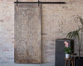 Magical Blessings Vintage Carved Door, Artistic Wall Sculpture, Custom Barn Door, Tree of Life, Rustic Wood Sliding Door, Wellness Art 96