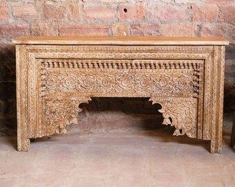 Vintage Wood Rajwada Carved Brown Hues Mantle, Rustic Console Table, Hall Table, Sofa Table, Unique Eclectic BLACK FRIDAY