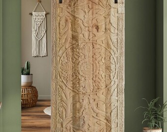 Natures Harmony Lotus Carved Barn Doors, Vintage Bleached Wood Sliding Barn Door, Carved Doors, Interior Door, Solid Wood, Custom Size 80x36