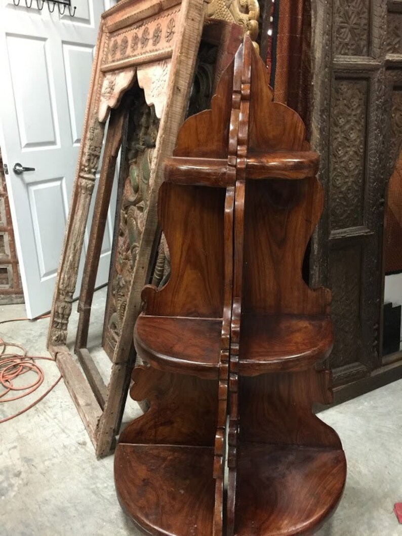 Antique Corner BookShelf Pair 2 Unique Wood Bookshelves Teak Etsy