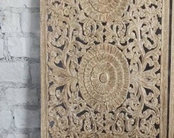 Elegant Lotus Lattice Carved Door, Farmhouse Barn Door, Nature Carved Spaces, Architectural Latticed Carved Cabinet Door Panel, 80x36