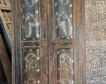 Antique Krishna India Door, Temple Art, Single Barndoor, Reclaimed Wood, Unique Eclectic Decor, 86