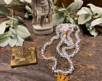 Vishnu Altar, Crystal Quartz Mala Beads, Hindu Trishul, Om, Swastik Pendent Vedic Astrology, With Brass Meru Yantra