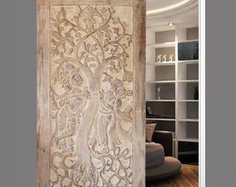 Vintage Indian Carved Wall Decor, Radha Krishna Sliding Door, Yoga Temple Wooden door, Custom Doors, Barn Door, Home Decor, Interior 83x36