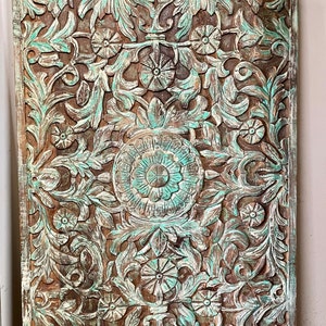 Hand Carved Sliding Door Panel, Green Lotus Barn Door, Farmhouse Door, Custom, Interior, Single, King Headboard, Nature Carved Door, 80