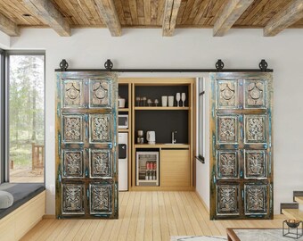 Hand Carved Barn Door Panel, Vintage Style Paneled Door, Bedroom Door, Interior, Nature wood Door, Spanish Style Statement Doors 80x36