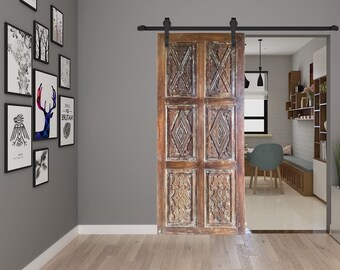 Carved Sliding Door, Barndoor, PAIR AVAILABLE, Studio Doors, Vintage Carved Barn Door, Anglo Indian Bedroom Doors, Library Door, 84x36