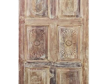 Beige Vintage Carved Barn Door, Rustic Bedroom Door, Sliding Door, Wall Art, Rustic Farmhouse Interior Design 80"