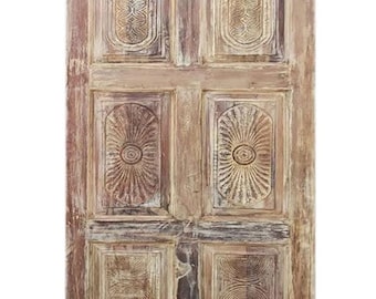 Beige Vintage Carved Barn Door, Rustic Bedroom Door, Sliding Door, Wall Art, Rustic Farmhouse Interior Design 80"